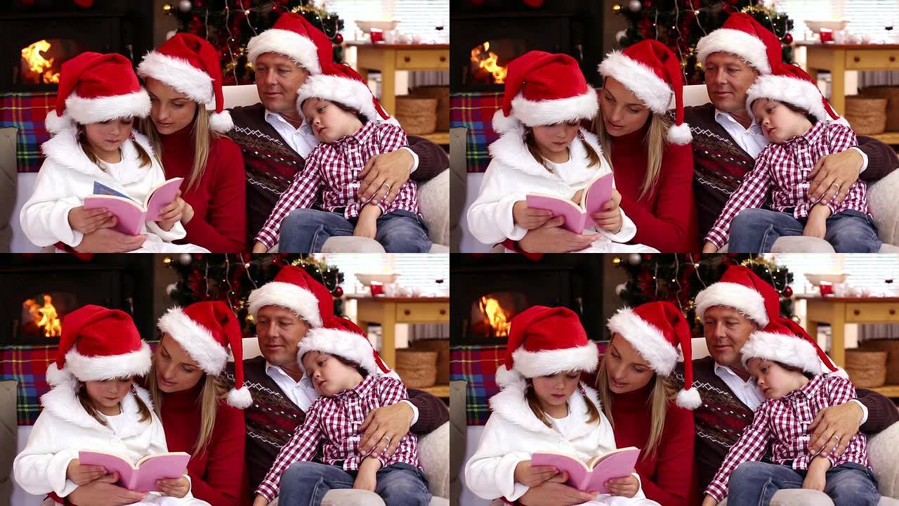 幸福的家庭一起阅读圣诞故事
