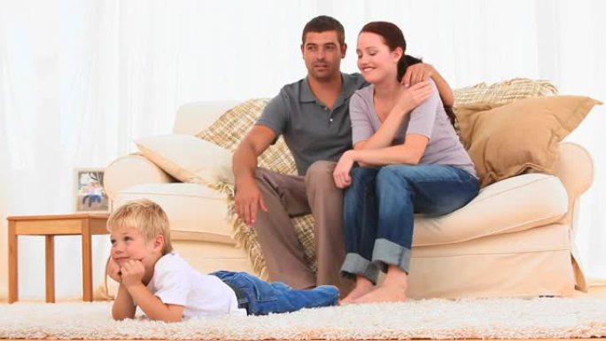 可爱的家庭看电视