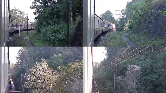 泰国的铁路曲线和火车。