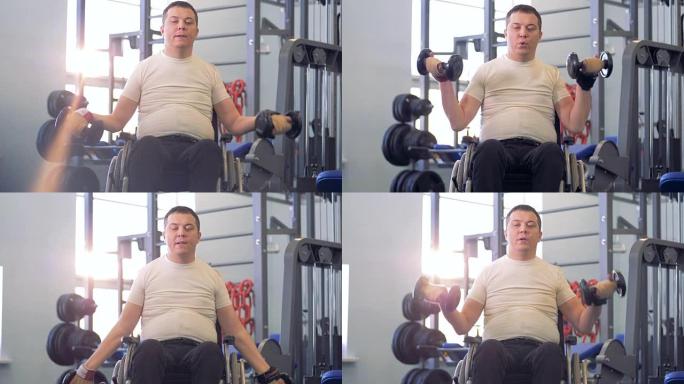 一名残疾人在其中锻炼的健身房的镜头