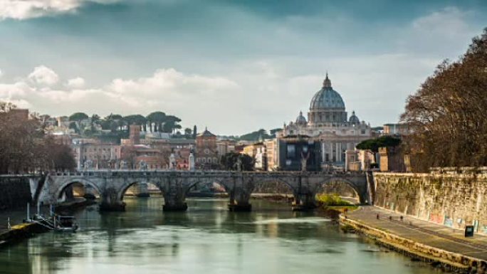 延时: 罗马圣彼得大教堂-4k城市景观、景观和建立者