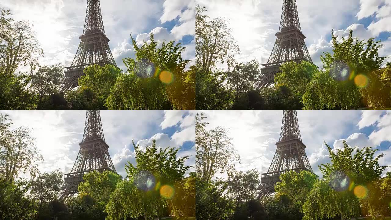 站在巴黎战神花园，仰望埃菲尔铁塔