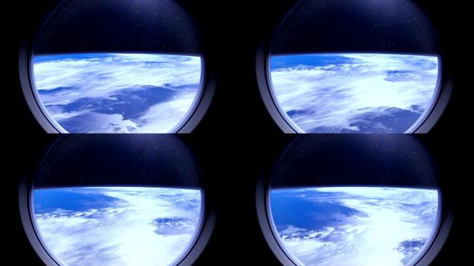 通过国际空间站的窗户可以看到地球。Timelaps，空间，地球，轨道，国际空间站，美国宇航局