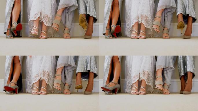 新娘和伴娘炫耀他们的鞋子4K 4k