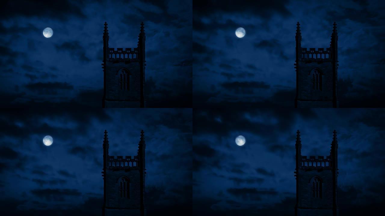 晚上满月的教堂