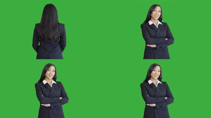 绿色屏幕色度关键背景上孤立的年轻非洲裔美国女商人的生活方式肖像