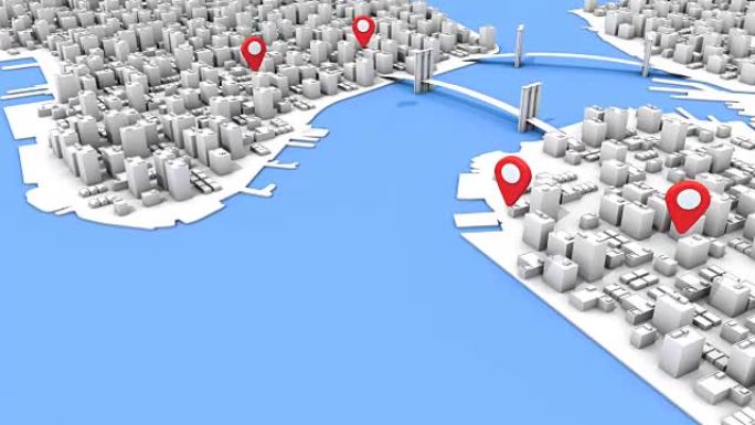 带有位置点的3D纽约市灵感航拍地图