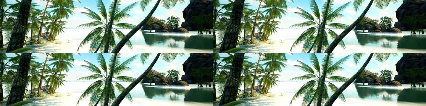 8k海底椰树海滩风情海岛
