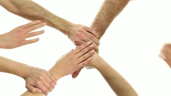 团结，人际网络团队凝聚力握手搭手外国人团