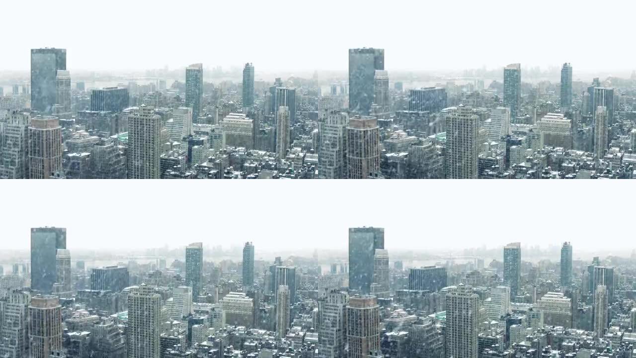 暴风雪中的城市景观