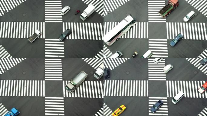 东京市十字路口银座人行横道汽车交通的4k镜头。日本