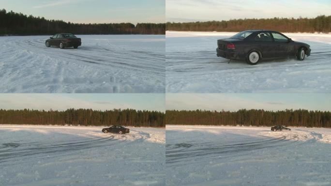 雪地里的汽车打滑