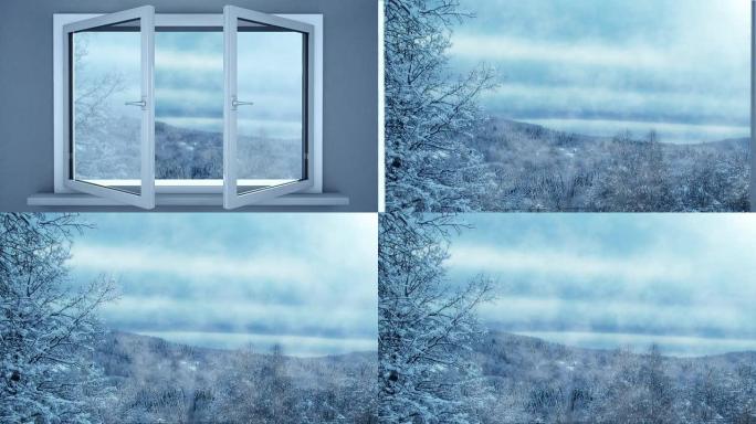 冬天透过打开的窗户