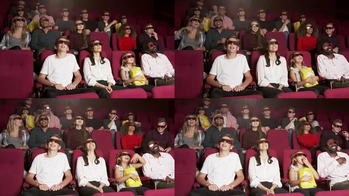 电影院中的观众观看R3D拍摄的3D喜剧电影