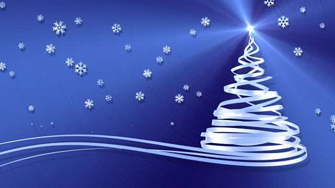 白色磁带和雪花在蓝色金属背景上的圣诞树