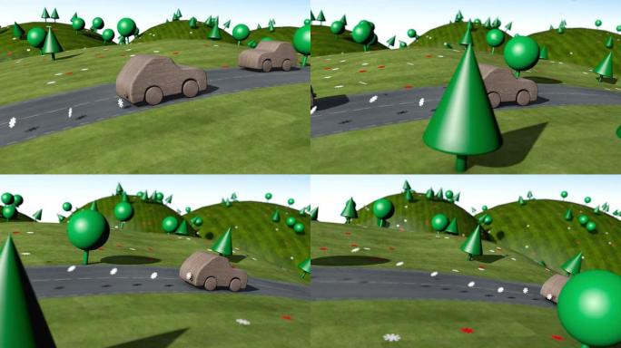 环保汽车动画特效森林野外3d三位素材