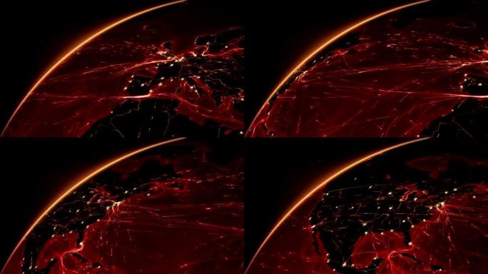 地球连接。欧洲-北美。红色。