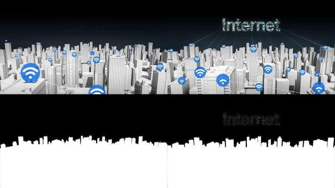 智能城市上的各种事物传感器图标，连接互联网技术。