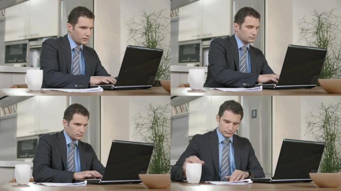 HD DOLLY: 商人在早上处理文书工作