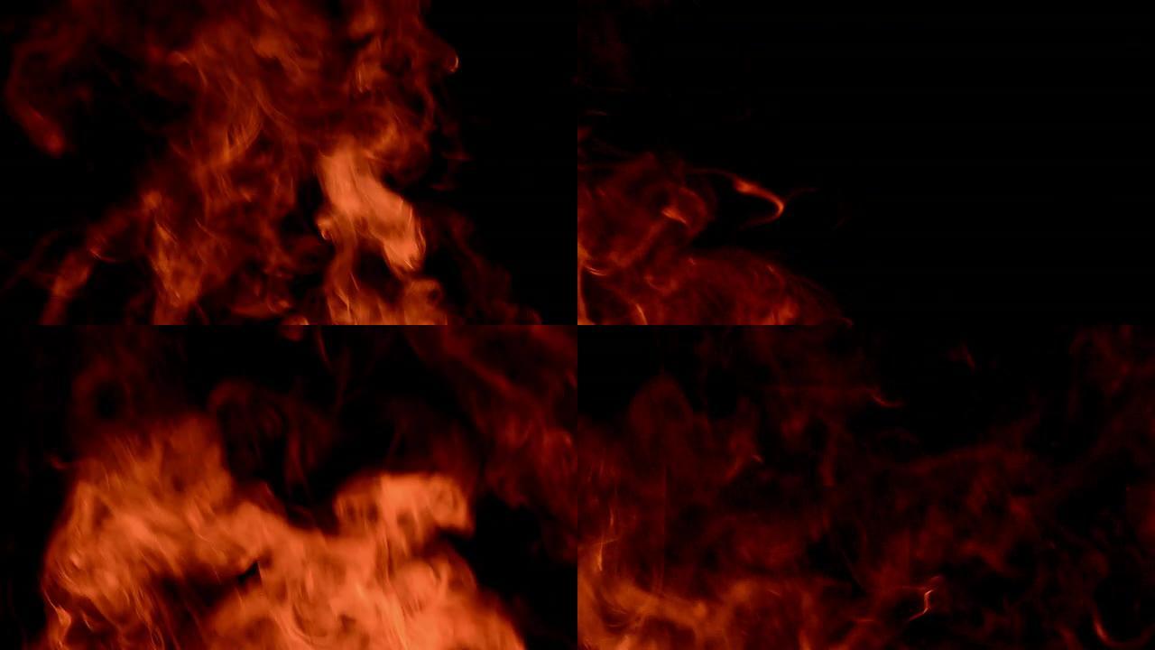 黑色背景上的火焰-红色烟雾段