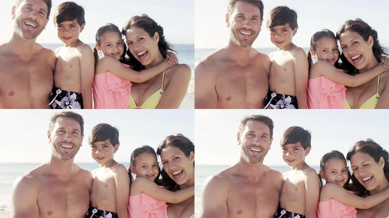 海滩上幸福家庭的肖像