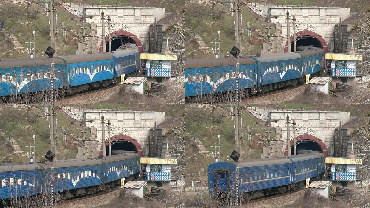 客运列车通过铁路隧道