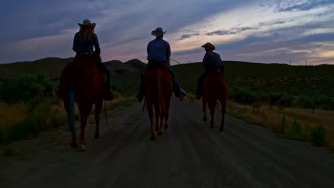 男女晚上享受骑马的实时视频