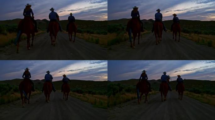 男女晚上享受骑马的实时视频