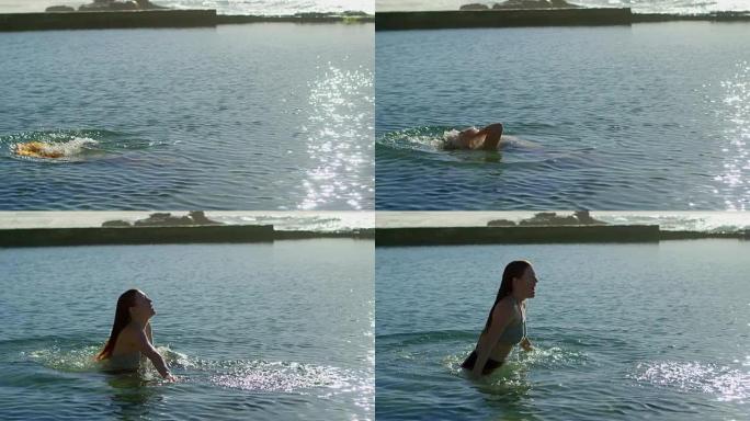 女子在海滩4k水中玩耍