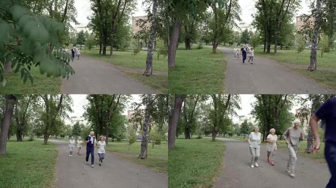 老年人在公园跑步