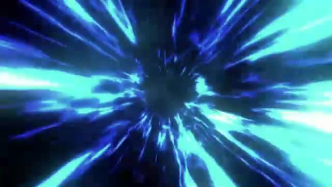 具有虫洞的无缝循环动画星际旅行通过具有星系和恒星的蓝色力场，用于时空连续体背景