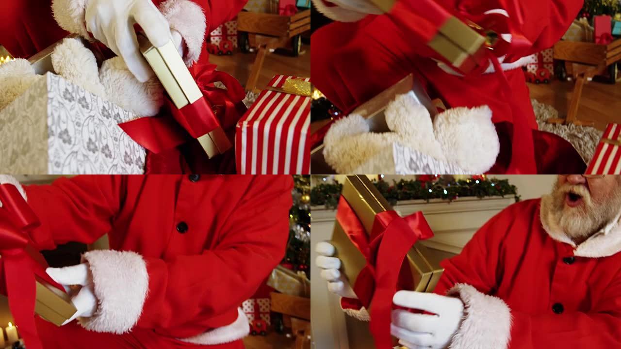 圣诞老人从麻袋中取出礼品盒