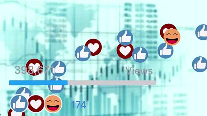 计算进度条，显示社交媒体平台上的喜欢和不喜欢，带有心形图标和笑脸