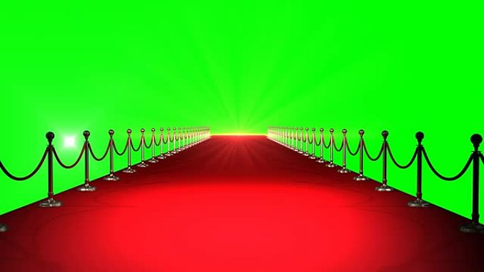 红地毯，聚光灯在绿色背景下