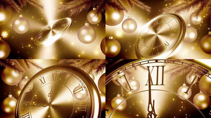 金色背景上的金色新年时钟倒计时