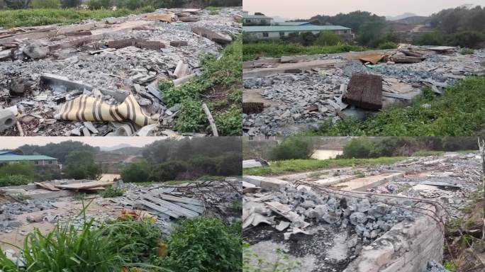 推倒房子夷为平地工地建筑一片荒凉野草丛生