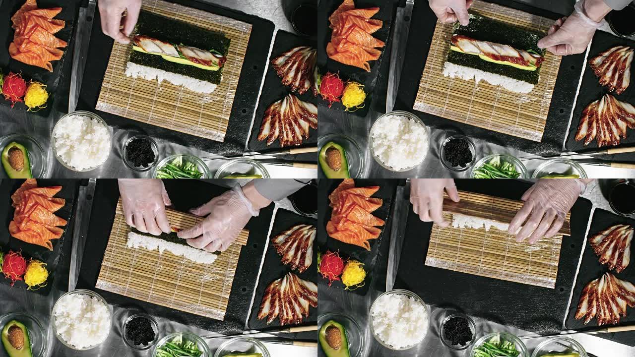 烹饪用鸭肉制作寿司卷