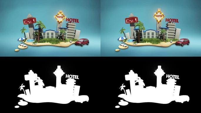 酒店图标、赌场、游泳、城市度假。旅行。