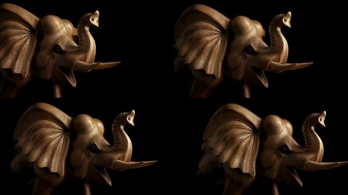 木制大象雕刻跟踪镜头