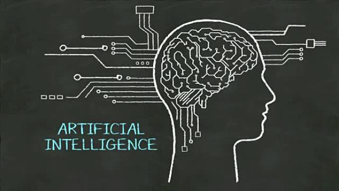 手写人头形状，在黑板上连接cpu “人工智能”。