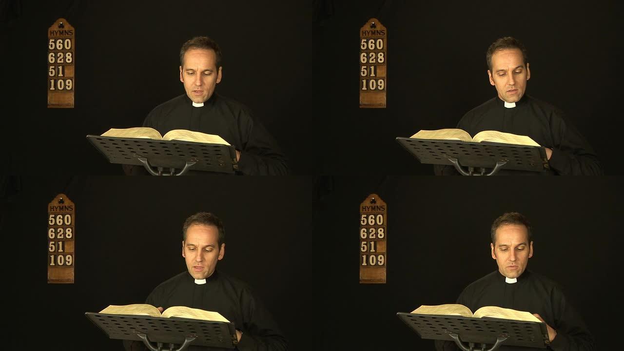 牧师/牧师阅读圣经-高清和PAL