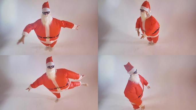 圣诞老人艺术家做出愚蠢的芭蕾舞演员动作。