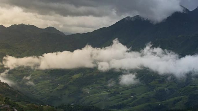 越南萨帕 (Sapa) 早晨山谷和云景的4k延时。