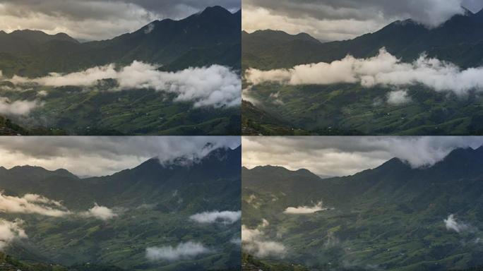 越南萨帕 (Sapa) 早晨山谷和云景的4k延时。