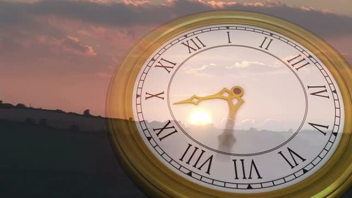日落时的罗马数字时钟