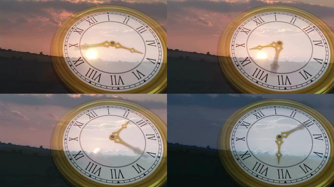 日落时的罗马数字时钟