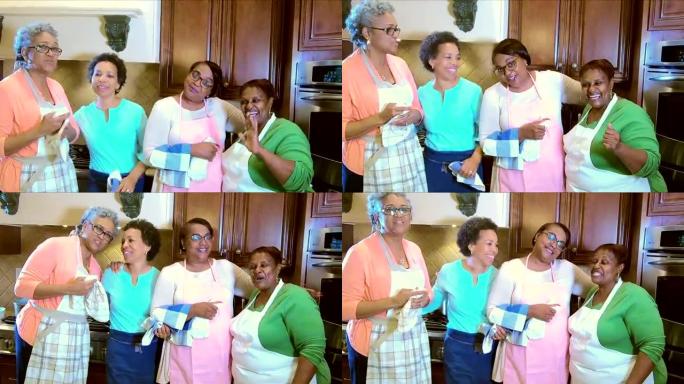 四名成熟的非裔美国妇女在厨房