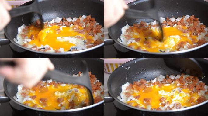 炸葱肠和两个鸡蛋炸葱肠和两个鸡蛋美食早餐
