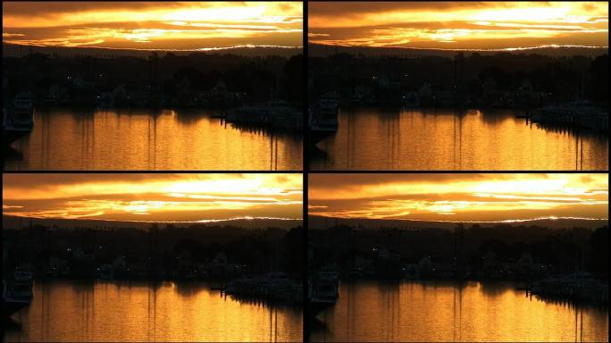 （HD1080）日出/日落灼伤天空：水中倒影