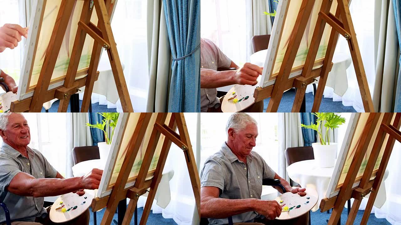 轮椅绘画中退休人员的肖像